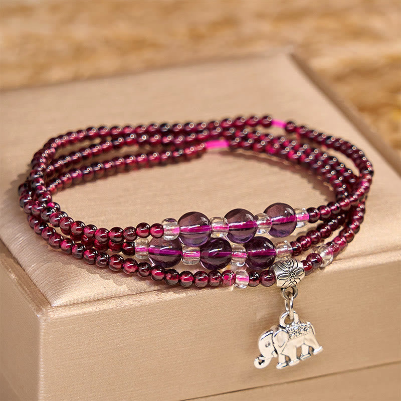 Nimara Ritual Natural Garnet Elephant Abacus Lucky Bag PiXiu Protection Triple Wrap Bracelet