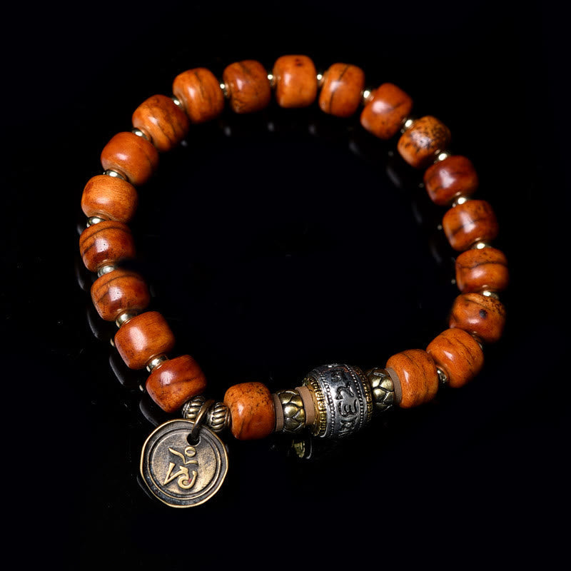Nimara Ritual Natural Tibetan Camel Bone Barrel Beads OM Sanskrit Luck Protection Bracelet