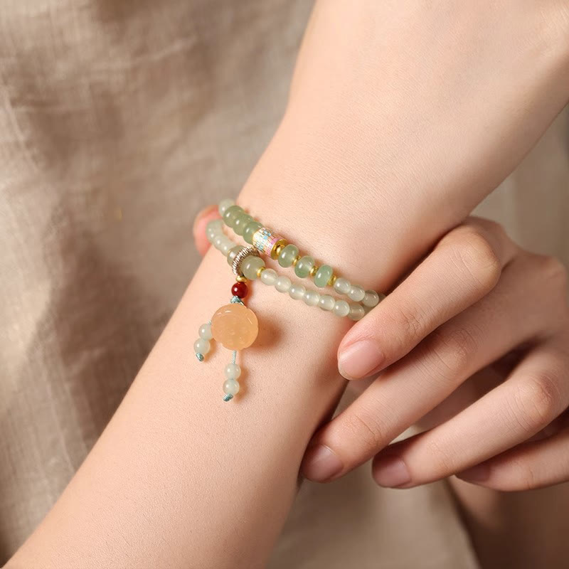 Nimara Ritual Multiple Circles Natural Aventurine Glass Lotus Pods Lucky Bamboo Positivity Bracelet