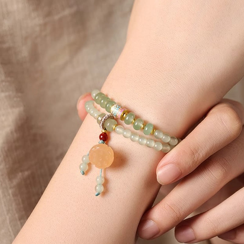 Nimara Ritual Multiple Circles Natural Aventurine Glass Lotus Pods Lucky Bamboo Positivity Bracelet