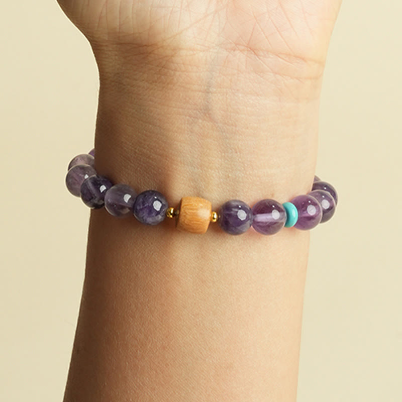 Nimara Ritual Natural Amethyst Lucky Wooden Beads Peace Bracelet