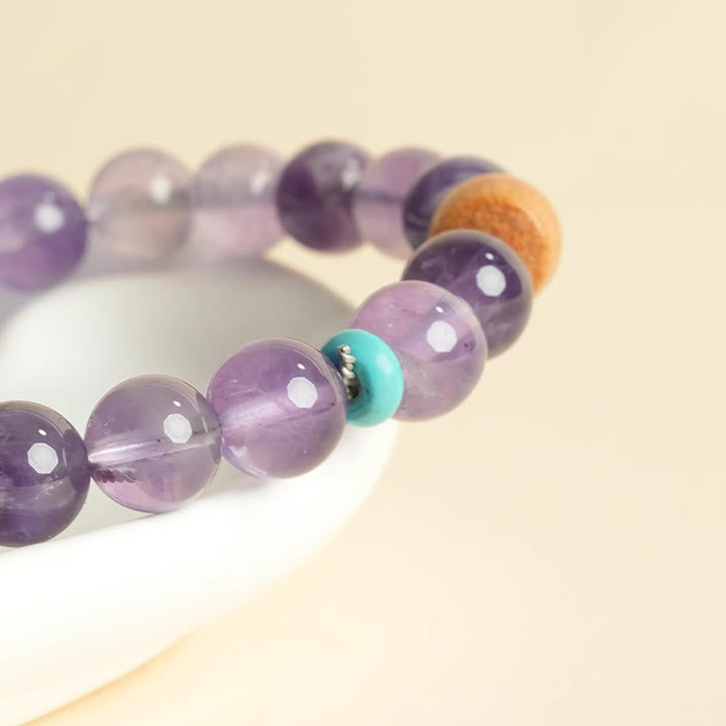 Nimara Ritual Natural Amethyst Lucky Wooden Beads Peace Bracelet