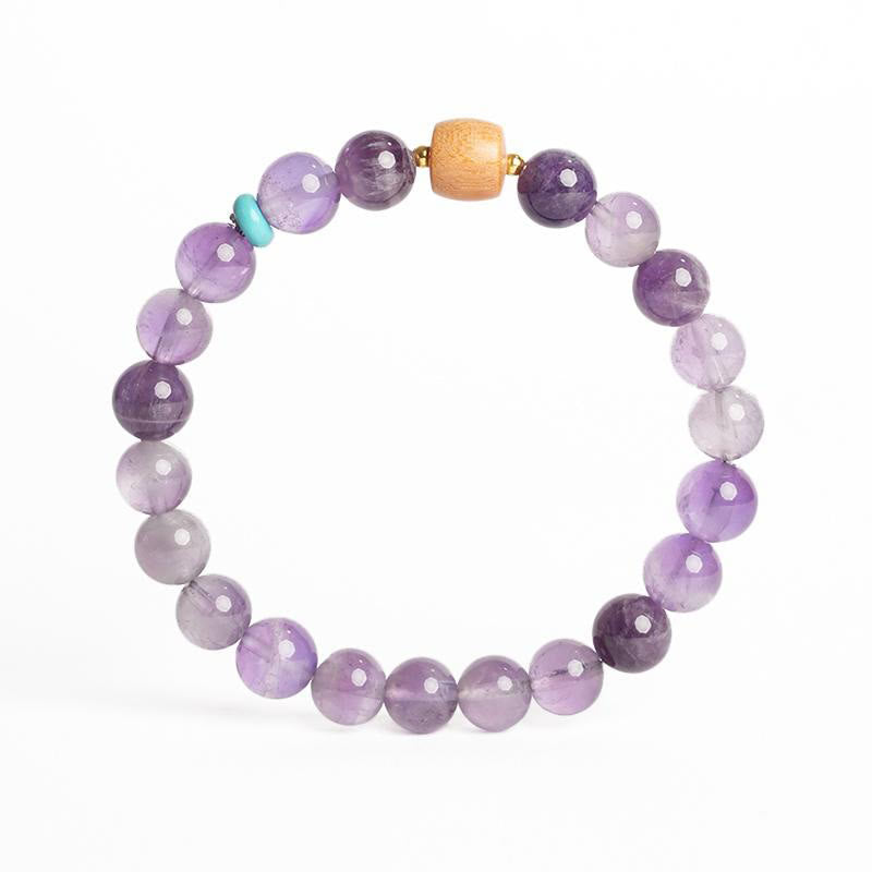 Nimara Ritual Natural Amethyst Lucky Wooden Beads Peace Bracelet
