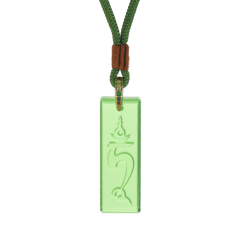 Nimara Ritual Tibetan Green Tara Medicine Buddha Sanskrit Pattern Liuli Crystal Protection Necklace Pendant