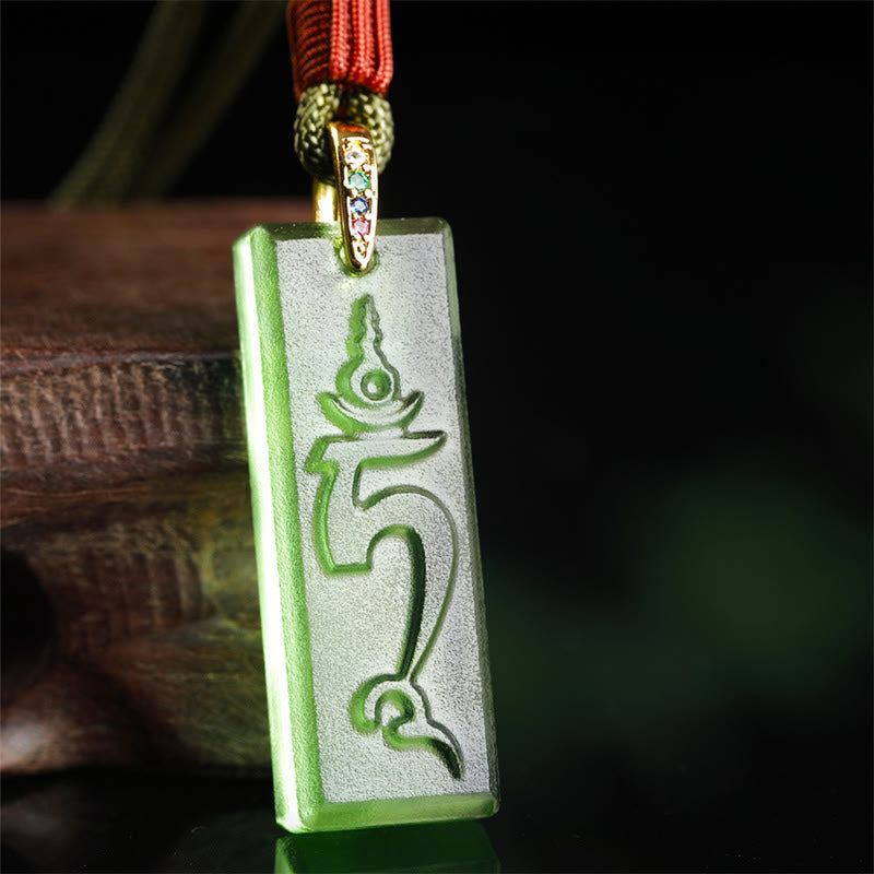 Nimara Ritual Tibetan Green Tara Medicine Buddha Sanskrit Pattern Liuli Crystal Protection Necklace Pendant