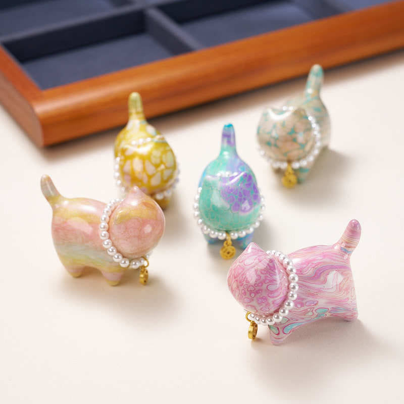 Nimara Ritual Sandalwood Lucky Mini Cat Lacquer Craft Healing Decoration Random Color(Blind Box)
