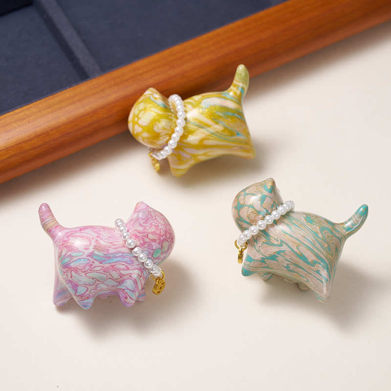 Nimara Ritual Sandalwood Lucky Mini Cat Lacquer Craft Healing Decoration Random Color(Blind Box)
