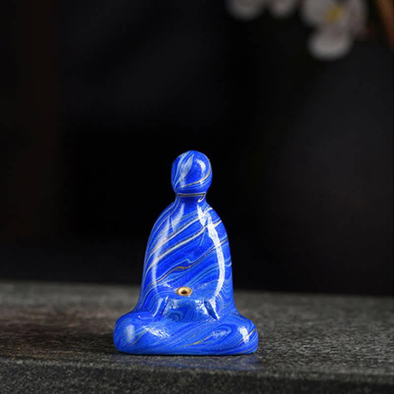 Nimara Ritual Mini Formless Buddha Ebony Wood Lacquer Craft Peace Incense Stick Holder Decoration