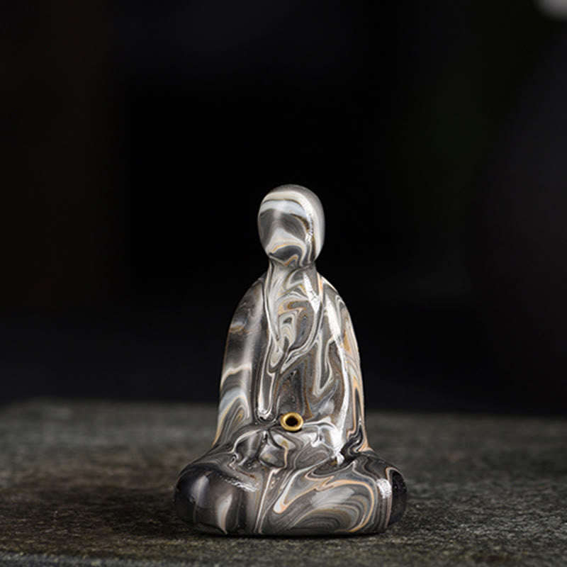 Nimara Ritual Mini Formless Buddha Ebony Wood Lacquer Craft Peace Incense Stick Holder Decoration