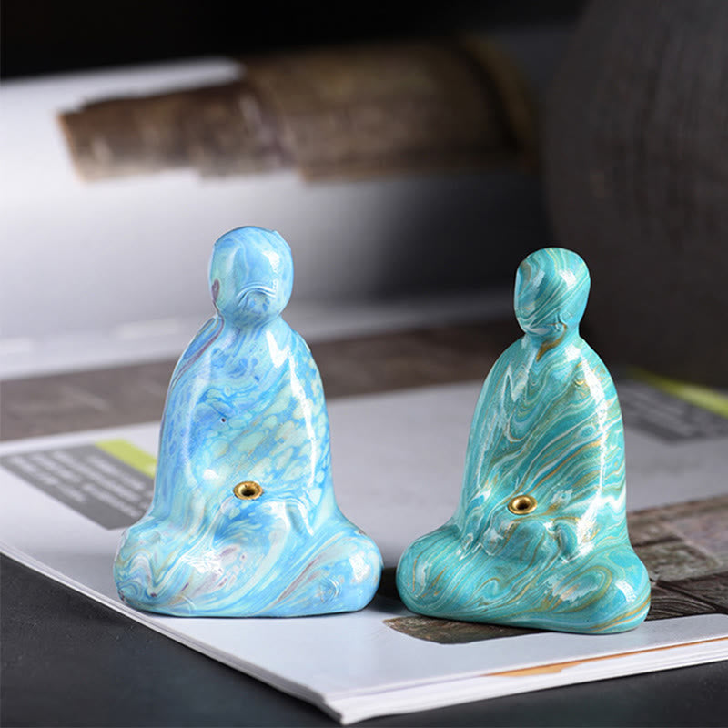 Nimara Ritual Mini Formless Buddha Ebony Wood Lacquer Craft Peace Incense Stick Holder Decoration