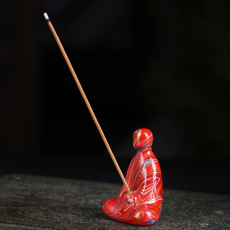 Nimara Ritual Mini Formless Buddha Ebony Wood Lacquer Craft Peace Incense Stick Holder Decoration
