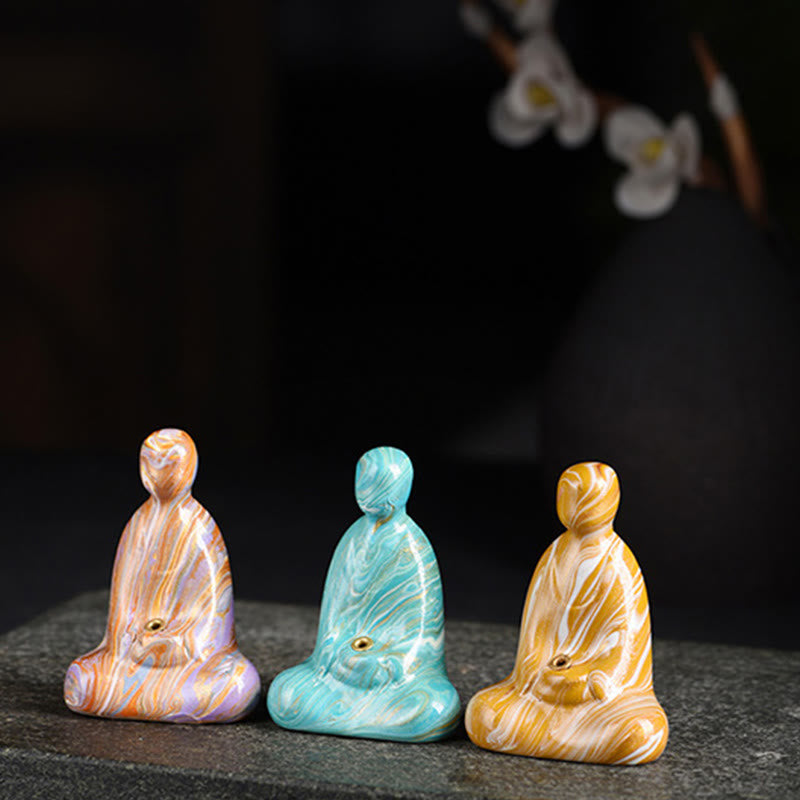 Nimara Ritual Mini Formless Buddha Ebony Wood Lacquer Craft Peace Incense Stick Holder Decoration