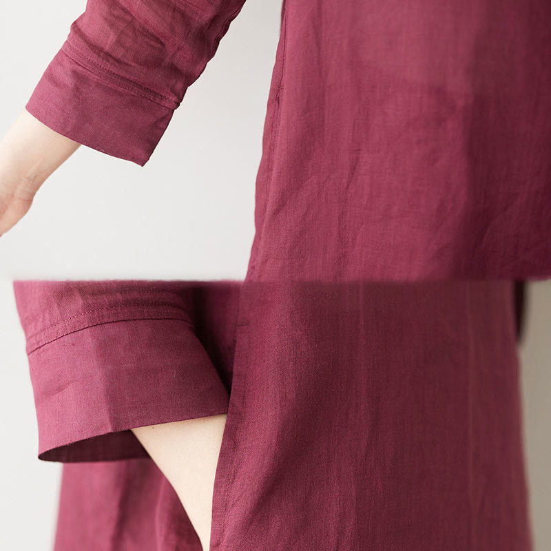 Nimara Ritual Casual 2pcs Plain Three Quarter Sleeve Slanted Collar Shirt Top Wide Leg Pants With Pockets Meditation Zen Tai Chi Clothing Women's Set