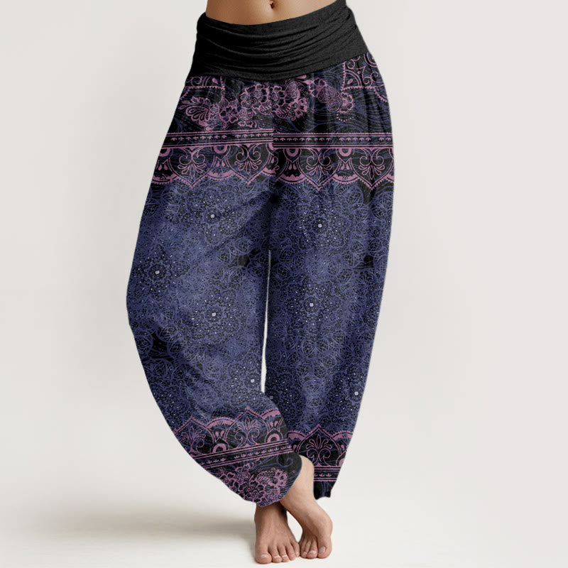 Nimara Ritual Pure Cotton Elegant Mandala Flowers Design Women's Elastic Waist Harem Pants