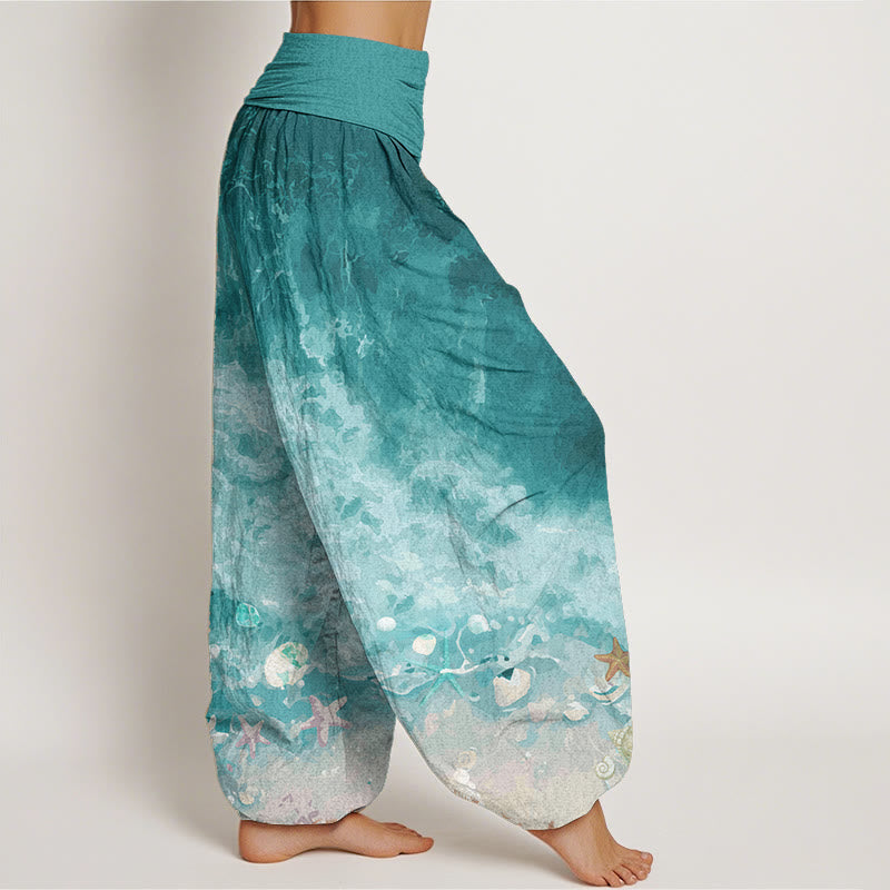 Nimara Ritual Pure Cotton Vast Ocean Pattern Women's Elastic Waist Harem Pants
