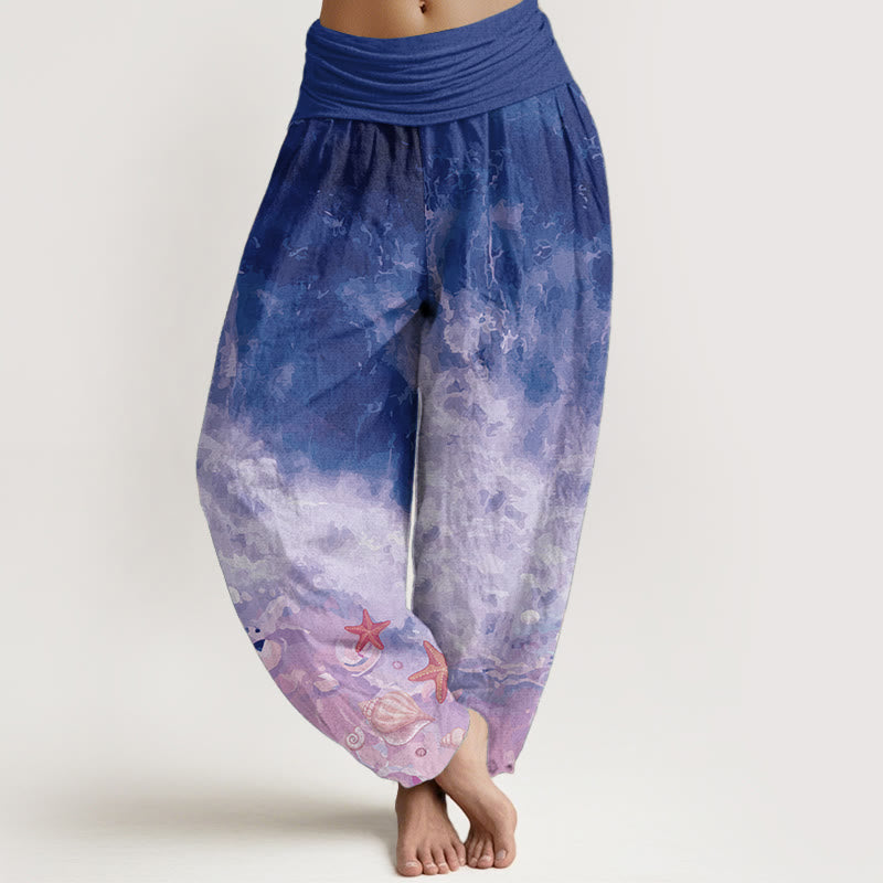 Nimara Ritual Pure Cotton Vast Ocean Pattern Women's Elastic Waist Harem Pants