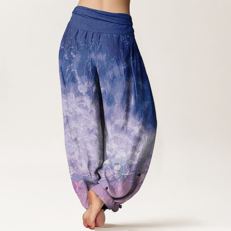 Nimara Ritual Pure Cotton Vast Ocean Pattern Women's Elastic Waist Harem Pants