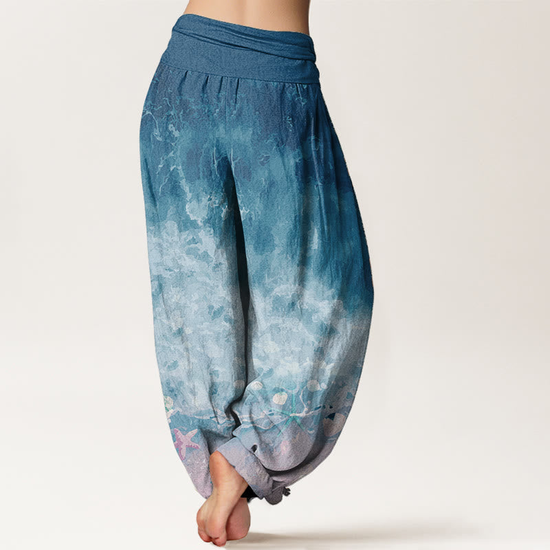 Nimara Ritual Pure Cotton Vast Ocean Pattern Women's Elastic Waist Harem Pants