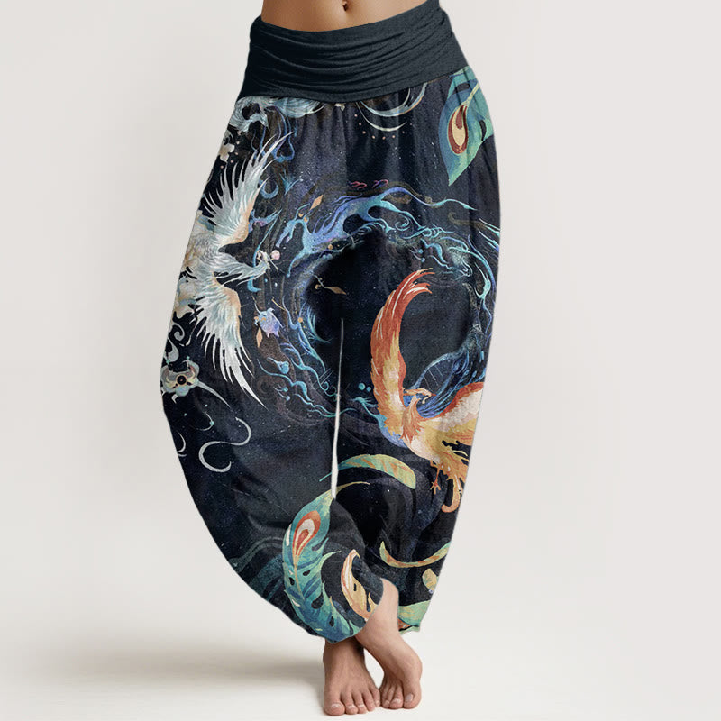 Nimara Ritual Pure Cotton Phoenix Flower Pattern Women's Elastic Waist Harem Pants