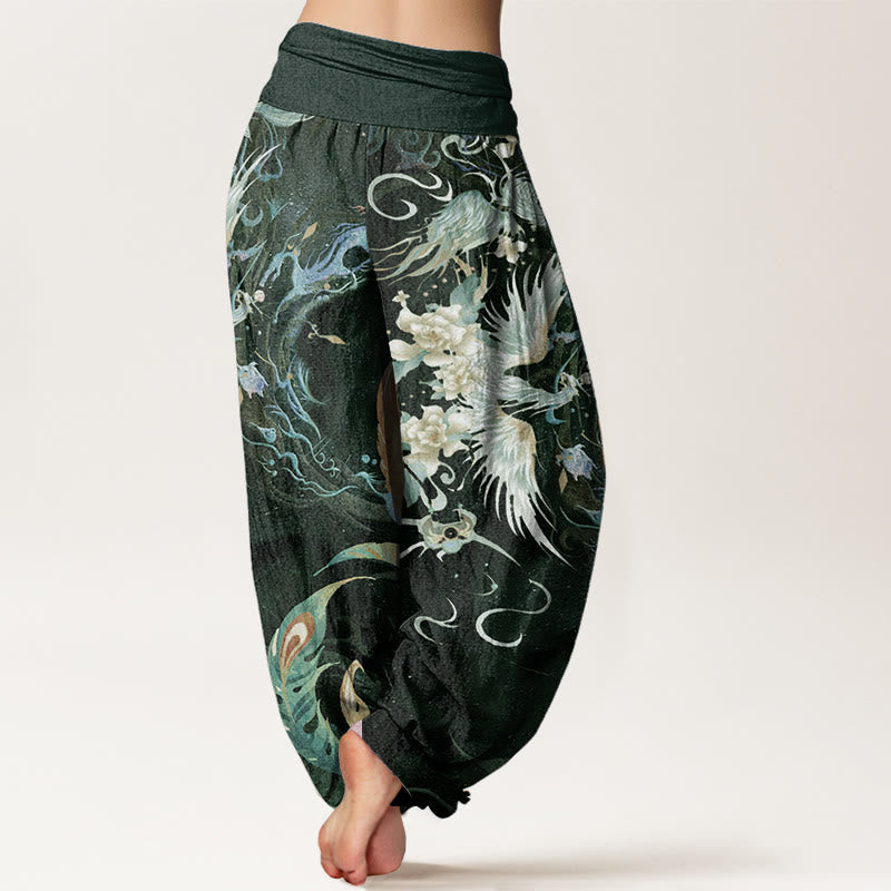 Nimara Ritual Pure Cotton Phoenix Flower Pattern Women's Elastic Waist Harem Pants