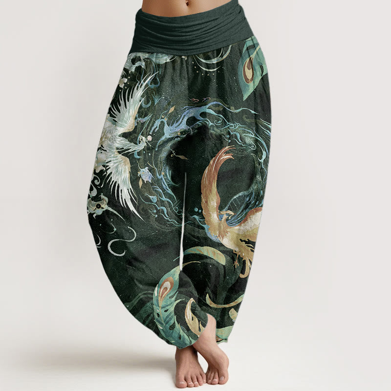 Nimara Ritual Pure Cotton Phoenix Flower Pattern Women's Elastic Waist Harem Pants