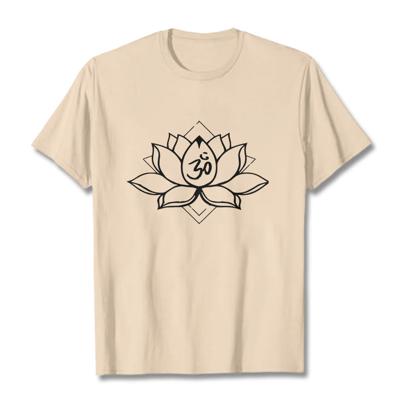 Nimara Ritual Blooming Lotus Om Sanskrit Pattern Cotton Tee T-shirt