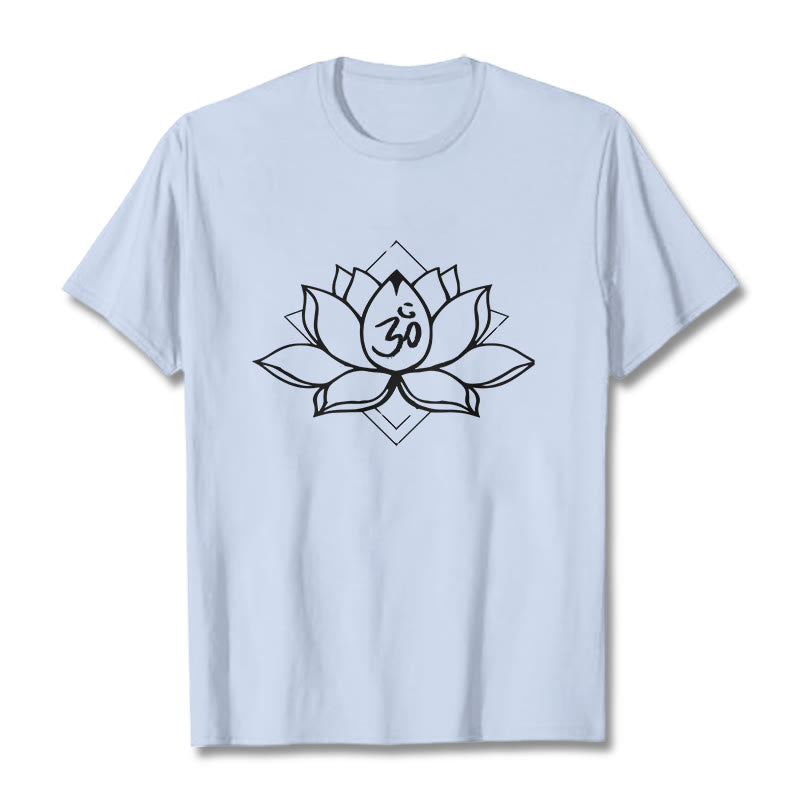 Nimara Ritual Blooming Lotus Om Sanskrit Pattern Cotton Tee T-shirt