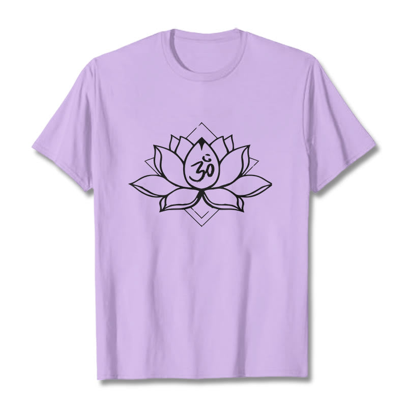Nimara Ritual Blooming Lotus Om Sanskrit Pattern Cotton Tee T-shirt