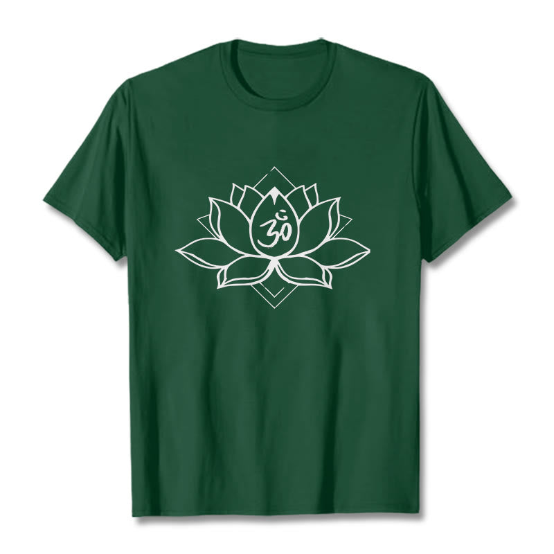 Nimara Ritual Blooming Lotus Om Sanskrit Pattern Cotton Tee T-shirt