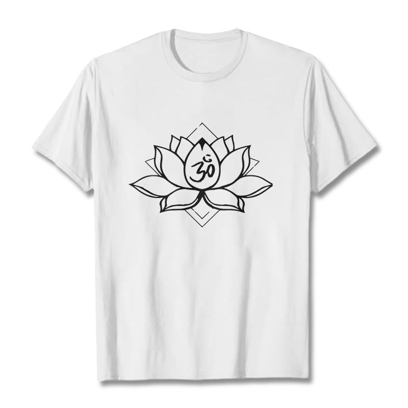 Nimara Ritual Blooming Lotus Om Sanskrit Pattern Cotton Tee T-shirt