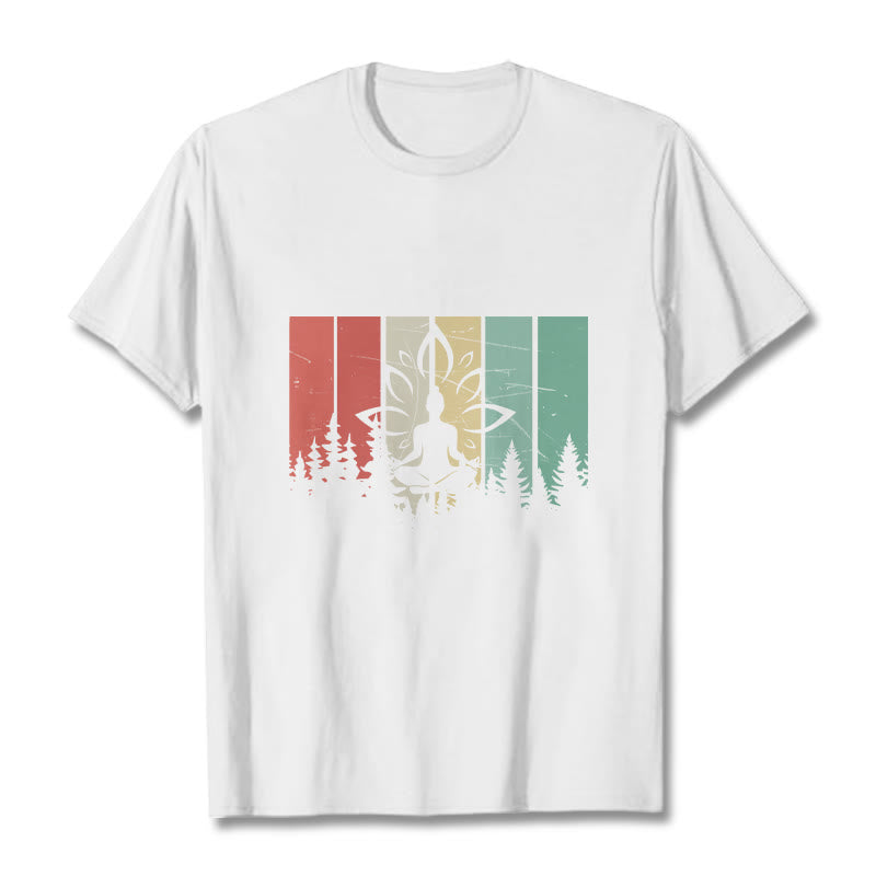 Nimara Ritual Buddha Statue Meditating In Lotus Position Shadow Pattern Cotton Tee T-shirt