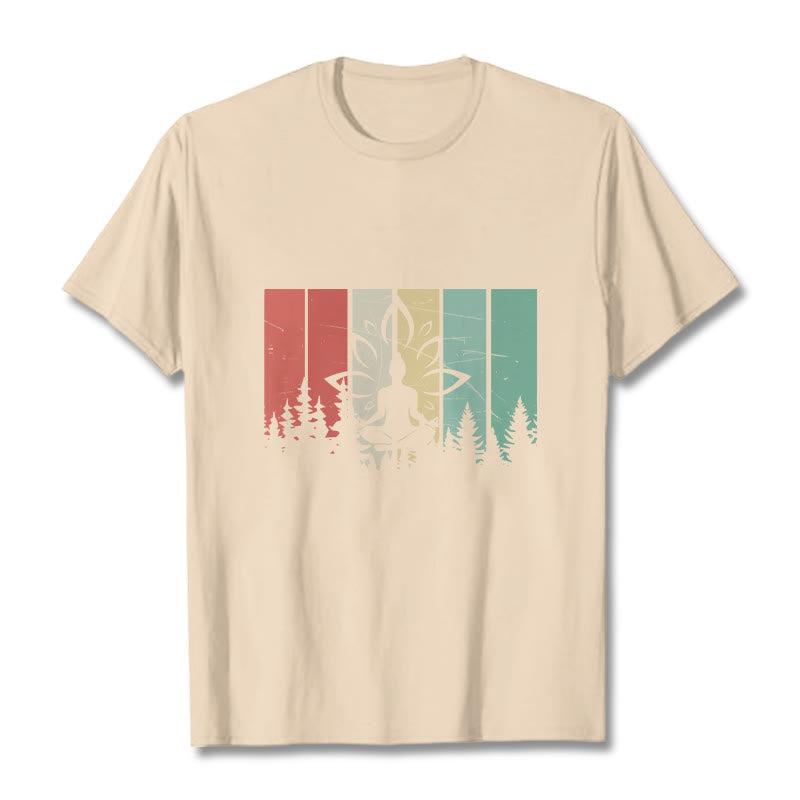 Nimara Ritual Buddha Statue Meditating In Lotus Position Shadow Pattern Cotton Tee T-shirt