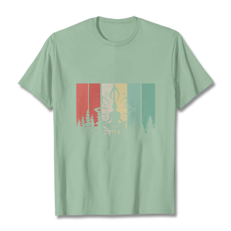 Nimara Ritual Buddha Statue Meditating In Lotus Position Shadow Pattern Cotton Tee T-shirt