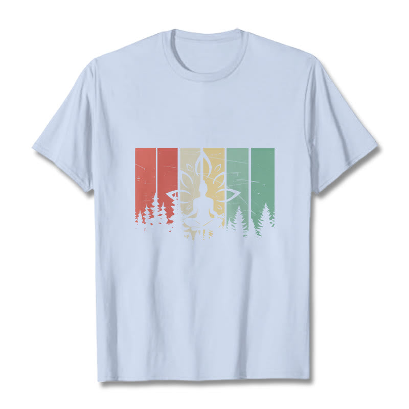 Nimara Ritual Buddha Statue Meditating In Lotus Position Shadow Pattern Cotton Tee T-shirt