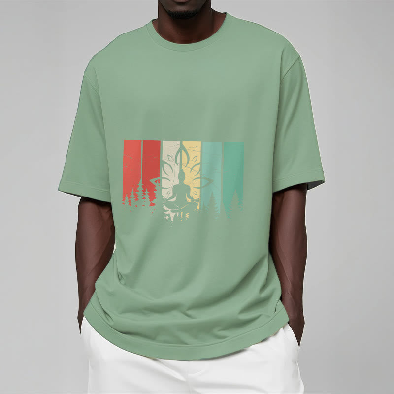 Nimara Ritual Buddha Statue Meditating In Lotus Position Shadow Pattern Cotton Tee T-shirt