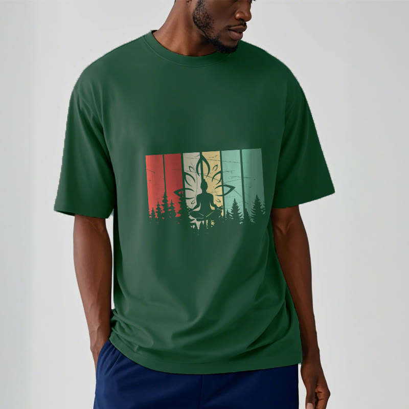 Nimara Ritual Buddha Statue Meditating In Lotus Position Shadow Pattern Cotton Tee T-shirt