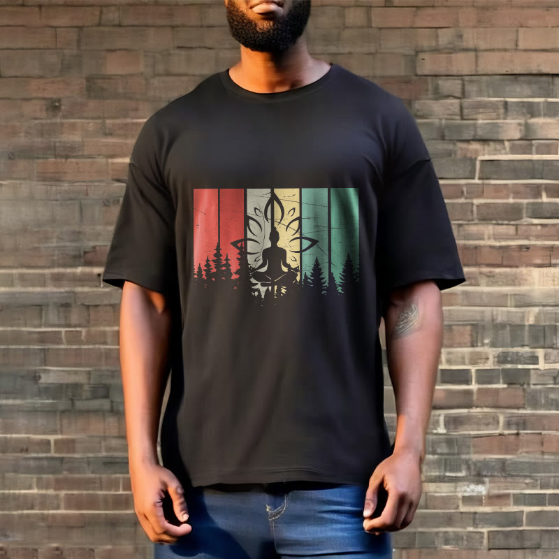 Nimara Ritual Buddha Statue Meditating In Lotus Position Shadow Pattern Cotton Tee T-shirt