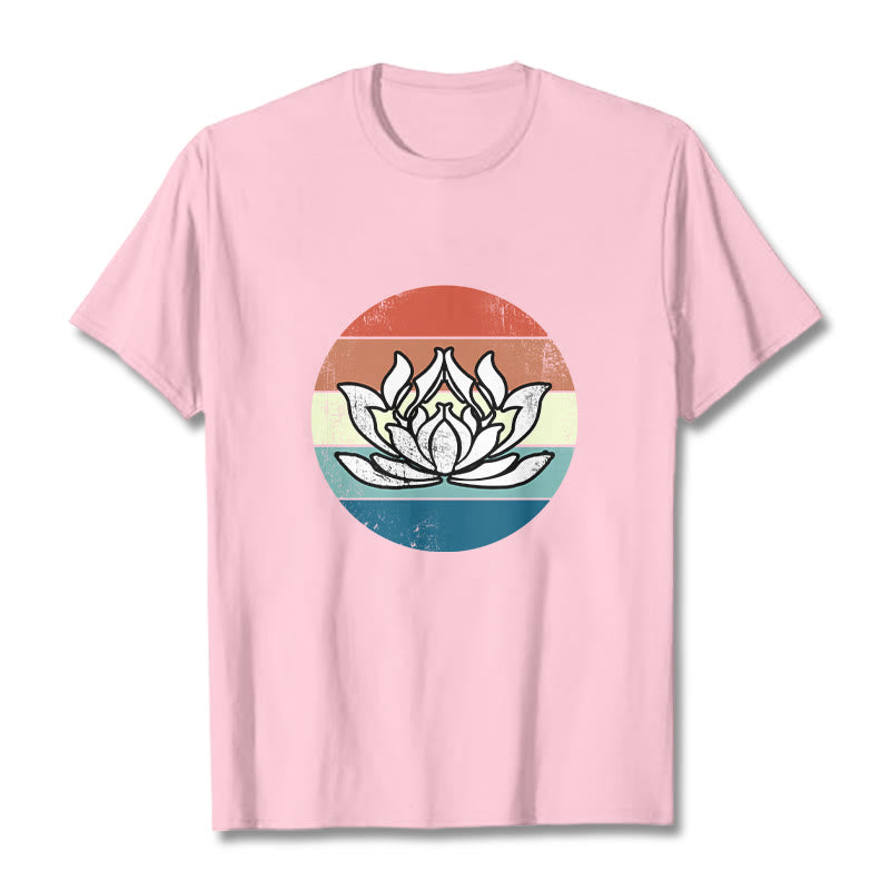 Nimara Ritual Blooming Lotus Colorful Striped Pattern Cotton Tee T-shirt