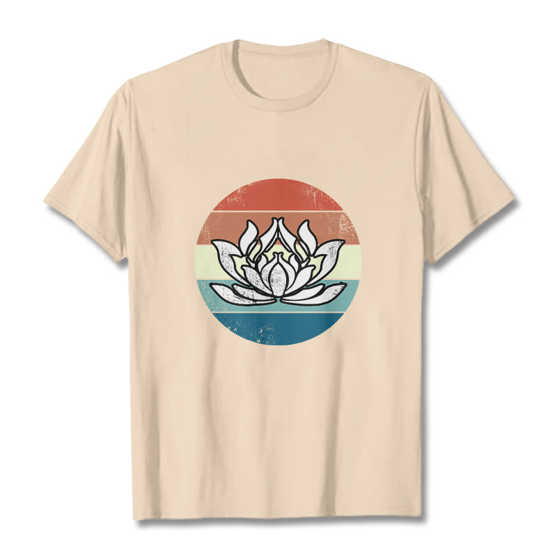 Nimara Ritual Blooming Lotus Colorful Striped Pattern Cotton Tee T-shirt