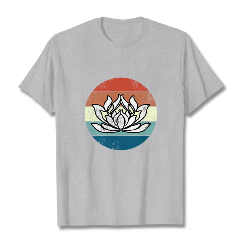 Nimara Ritual Blooming Lotus Colorful Striped Pattern Cotton Tee T-shirt