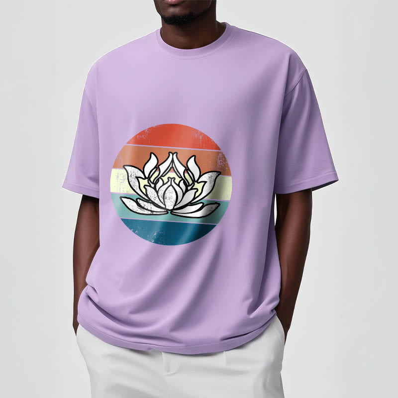 Nimara Ritual Blooming Lotus Colorful Striped Pattern Cotton Tee T-shirt