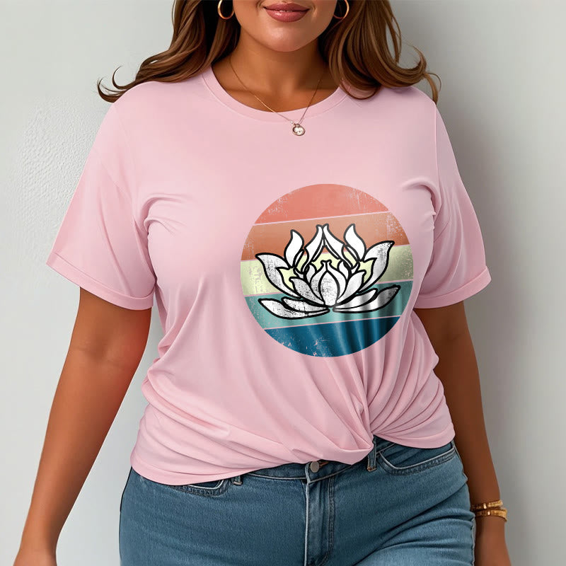 Nimara Ritual Blooming Lotus Colorful Striped Pattern Cotton Tee T-shirt