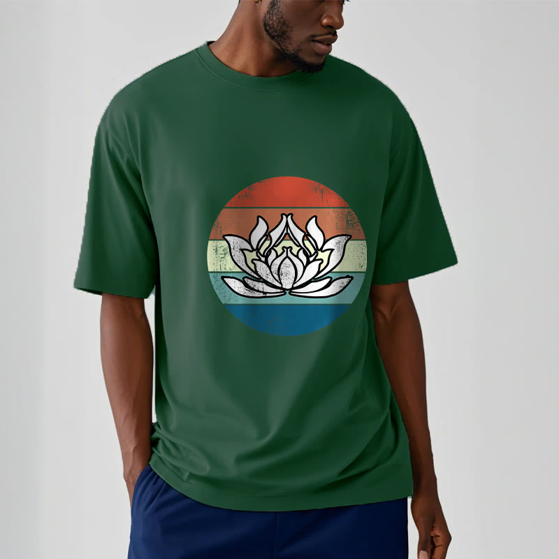 Nimara Ritual Blooming Lotus Colorful Striped Pattern Cotton Tee T-shirt