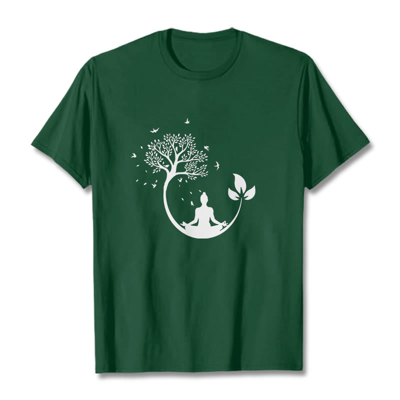 Nimara Ritual Buddha Meditating In A Tree Pattern Cotton Tee T-shirt
