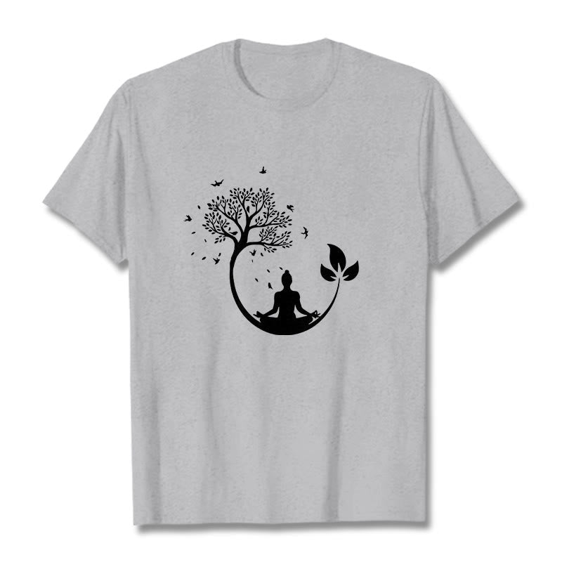 Nimara Ritual Buddha Meditating In A Tree Pattern Cotton Tee T-shirt