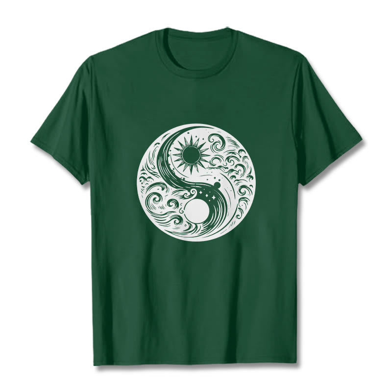 Nimara Ritual Sun Moon Waves Yin Yang Pattern Cotton Tee T-shirt