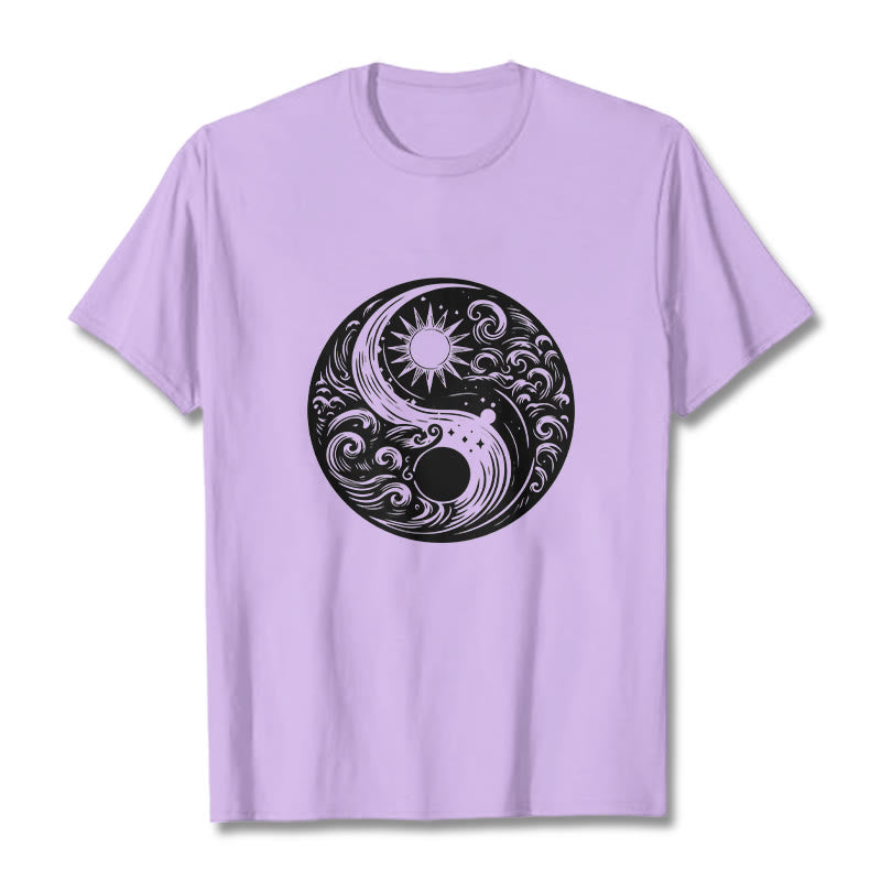 Nimara Ritual Sun Moon Waves Yin Yang Pattern Cotton Tee T-shirt