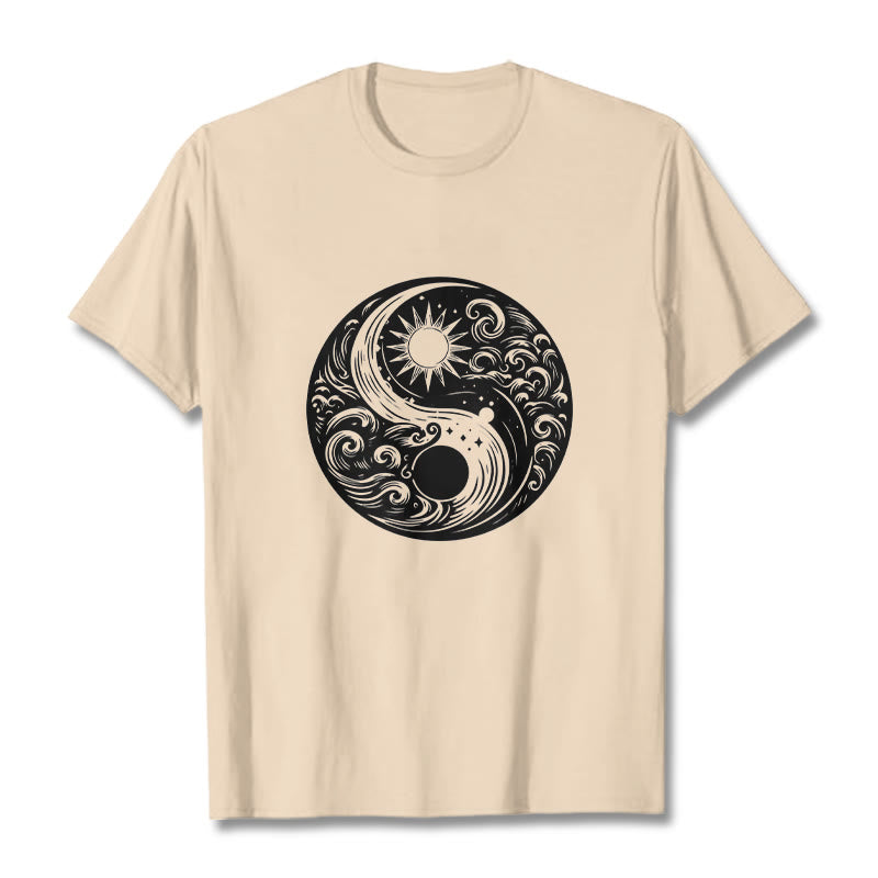 Nimara Ritual Sun Moon Waves Yin Yang Pattern Cotton Tee T-shirt