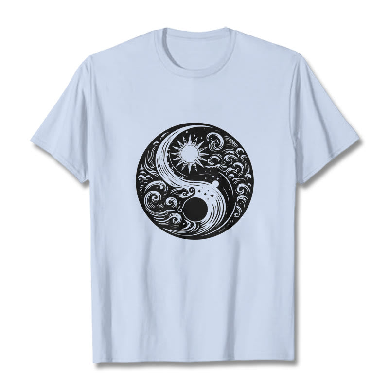Nimara Ritual Sun Moon Waves Yin Yang Pattern Cotton Tee T-shirt