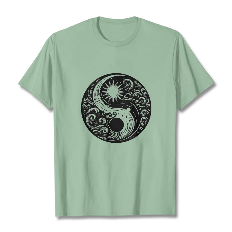 Nimara Ritual Sun Moon Waves Yin Yang Pattern Cotton Tee T-shirt
